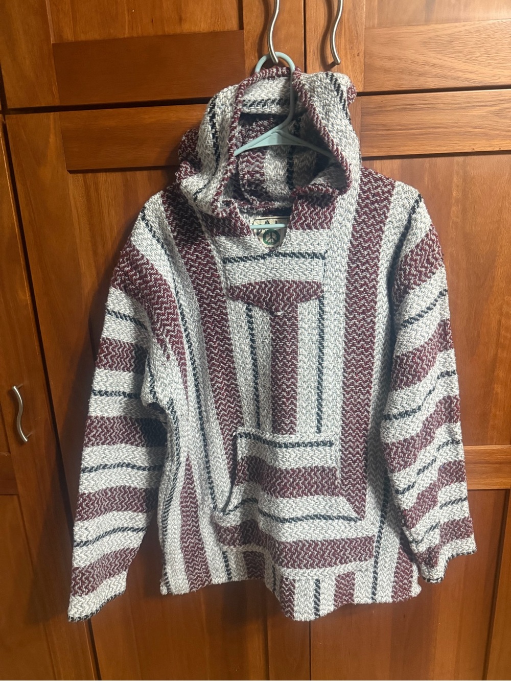 Maroon and Cream Striped Crewneck Hoodie Sweater
